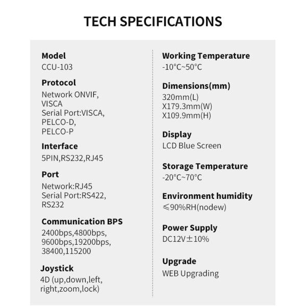 IP PTZ Camera Control Keyboard with 4D Joystick and NDI Controller by DAIPU CCU-103