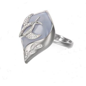 White Gold Blue Chalcedony Damonds Ring Earrings Jewelry Set (GDSET001)