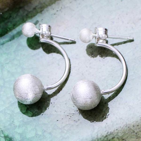 Womens Double Sterling Silver Beads Hoop Earrings (XH051332W)