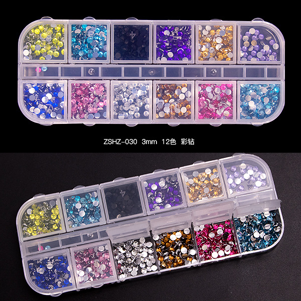 12 Grid Rhinestone Nail Stones Crystal Multi Shape Glass Diamonds Nails Art Decoration