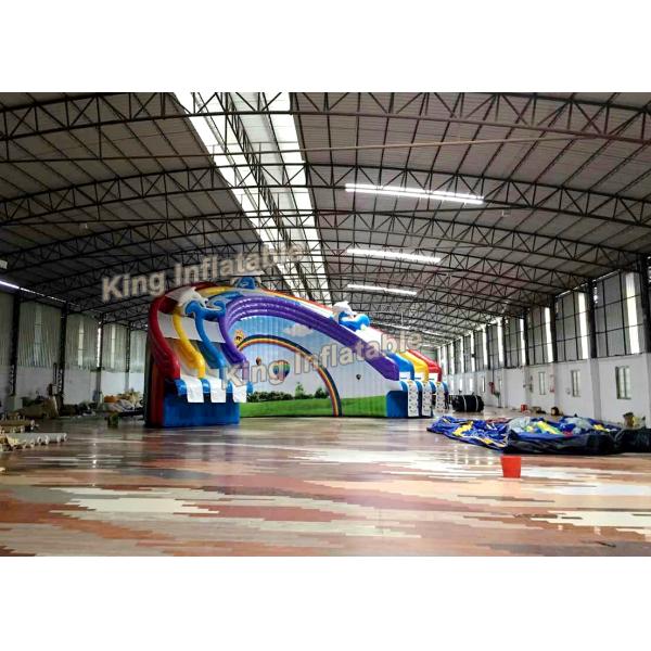 Colorful Rainbow Arch Shape Inflatable Water Slide With 3 Lane 30mL PVC