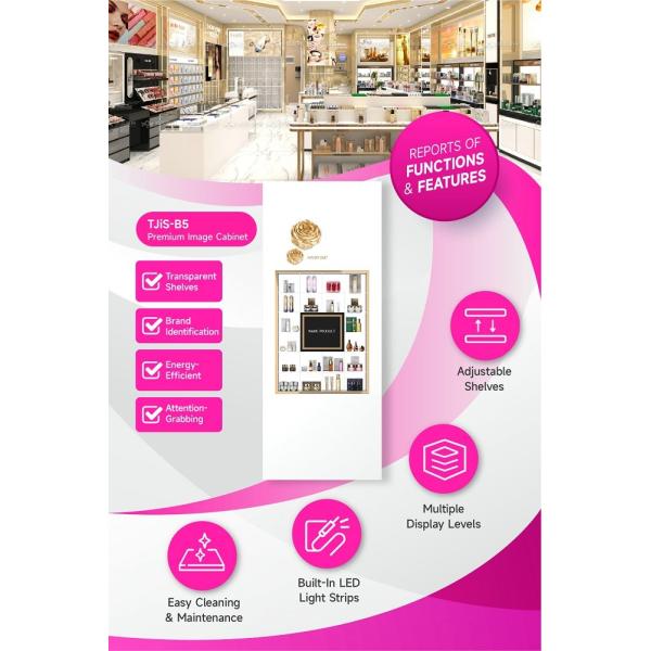 TJiS-B5 Milky-White Acrylic Light Box Skincare Display Cabinet with Transparent Shelves