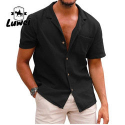 Button Collar Men Casual Shirts Single Breasted Retro Slim Full Plus Size