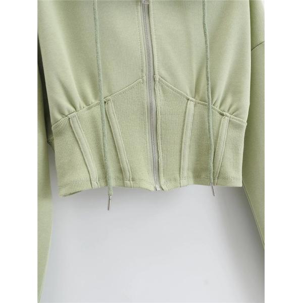 Spring New Ultra Short Style Waist Closed Fish Bone Long Sleeve Leisure Cardigan Top Sports Hooded Zipper Hoodie Coat Female