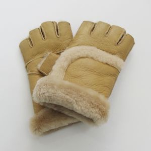 Double Face Shearling Sheepskin Gloves Winter Genuine Leather Fingerless Gloves