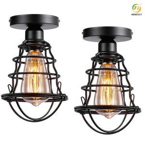 American Retro Restaurant Corridor Iron Cage Black Ceiling Lamp