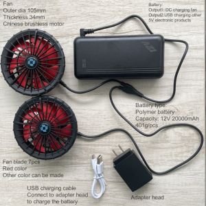 Air Conditioned Jacket Cooling Fan Battery 12v 20000mAh High Speed 10H Working