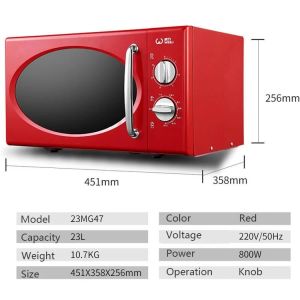 Red Digital Timer Control 20L Microwave Oven Stainless Steel