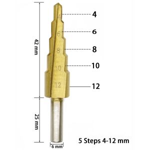 BMR TOOLS Inch Size Straight Flute HSS M2 Step Bit 1/4" Tri-Flatted Shank with