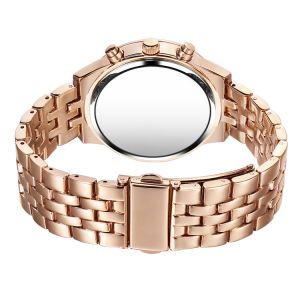 Round Shaped Large Dial Womens Fashion Watch , Rose Gold Waterproof Watch