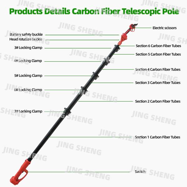 50ft Carbon fiber telescopic pole for Extension Electric Pole Tree Pruner Powered 2-Year Warranty