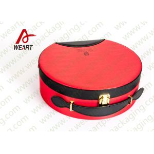 Closed Red Round Makeup Customized Paper Box With Handle & Mirror