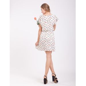 Quality Round Neckline Short Flared Dresses , Red / White High Waist Casual for sale