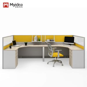 L-Shaped Staff Working Position With White And Red Color Matching Screen For