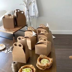 Custom Kraft Paper Basque Cake Box with Twisted Handle