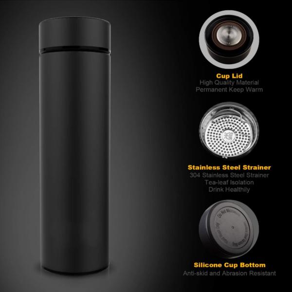24 Hrs Heat Insulated Double Wall Vacuum Flask Bottle Coffee 17oz Stainless Steel Water Bottle With Tea & Coffee Filter
