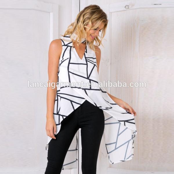 Buy Back split printed cross over top ladies latest long tops at wholesale prices
