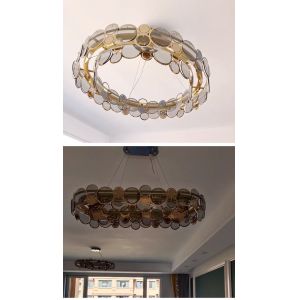 Modern chandelier lighting smoke gray glass round luxury crystal ceiling