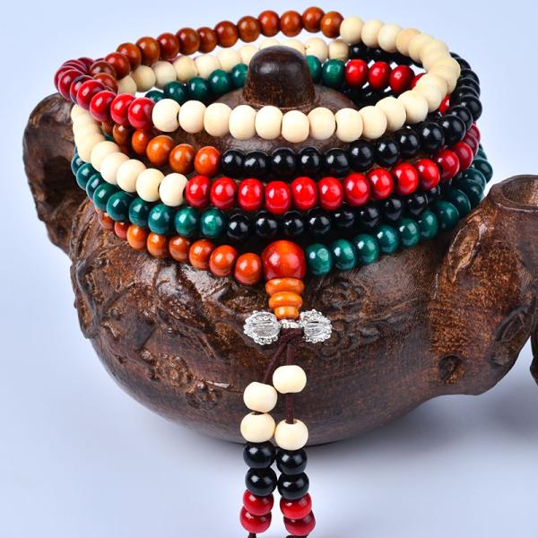 Sandalwood bead bracelet with colorful kong multilayer couple bracelet