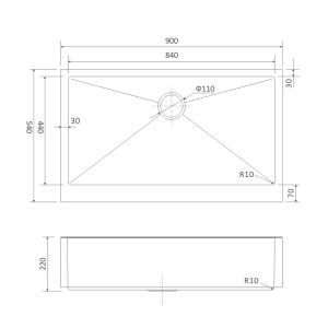 35 Inch Apron Stainless Steel Kitchen Sink Undermount Single Bowl 90x54