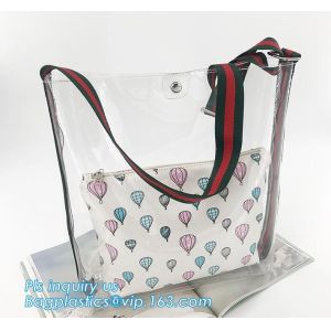 China PVC Tote Shoulder Bag Gym Travel Beach shopping bags, Made in China transparent PVC shoulder bag clutch bag, packaging on sale