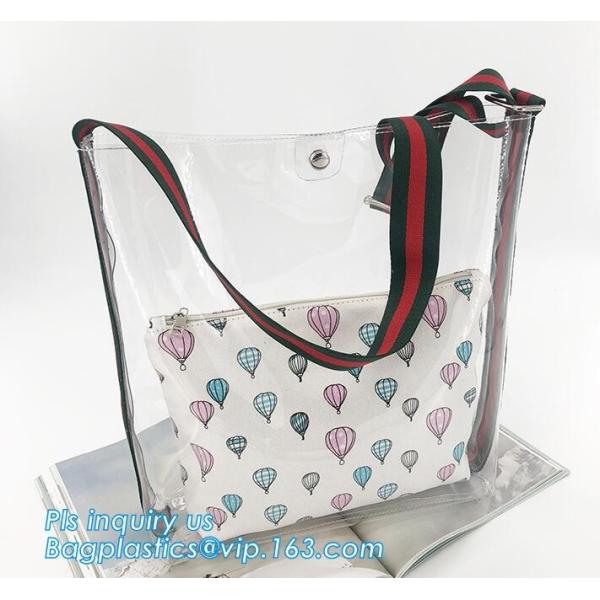 PVC Tote Shoulder Bag Gym Travel Beach shopping bags, Made in China transparent PVC shoulder bag clutch bag, packaging