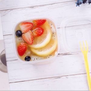 Bubble Tea Plastic Cup With Lid And Fork Square Cup Disposable For Fruit Tea