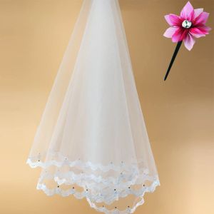 Quality Embroidery lace with bead Ivory/White Bridal Veil with Rhinstone Wedding Accessories for sale