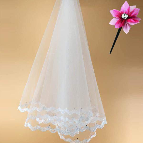 Embroidery lace with bead Ivory/White Bridal Veil with Rhinstone Wedding Accessories