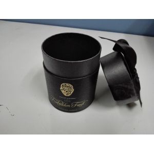 Luxury custom round tube black fancy paper gift packaging box with silk ribbon