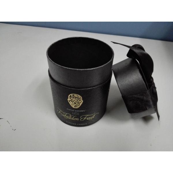 Luxury custom round tube black fancy paper gift packaging box with silk ribbon