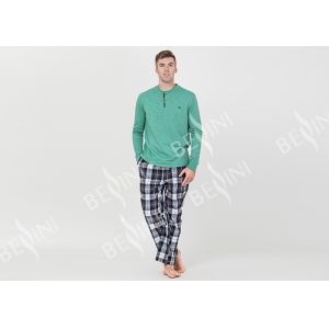 Spring Autumn Mens Luxury Sleepwear Functional Placket Side Pockets Design