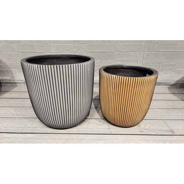 Silver Hue Stripe Patterns Round Fiber Clay Planter Lightweight Rooftop Gardens Landscaping Project
