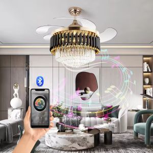 wholesale Smart Chandelier Ceiling Light and Fan Luxury Bedroom Crystal