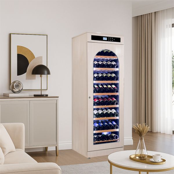 Premium Solid Wood Wine Cooler Cabinet with Digital Control Panel and Arched Glass Door