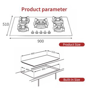 Hotel 2000W Cook Gas Hob Stainless Steel 5 Burner Gas Stove