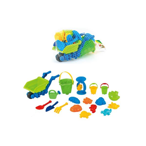 Buy 18 Pcs Plastic Beach Trolley Cart Children's Play Toys W / Bucket Spade Shovel at wholesale prices