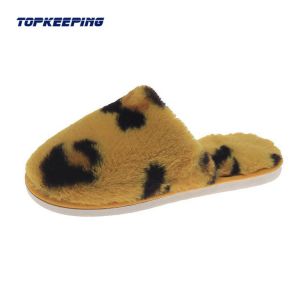 Slip On Construction Furry Female Slippers With EVA Sole