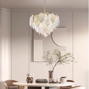 E14 Electroplating Crystal Glass Entryway Chandelier With Glass Leaves