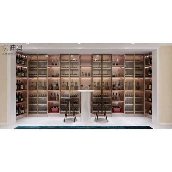 European Grey Glass Custom Wine Cabinet Living Room Liquor Cabinet With Gold Trim