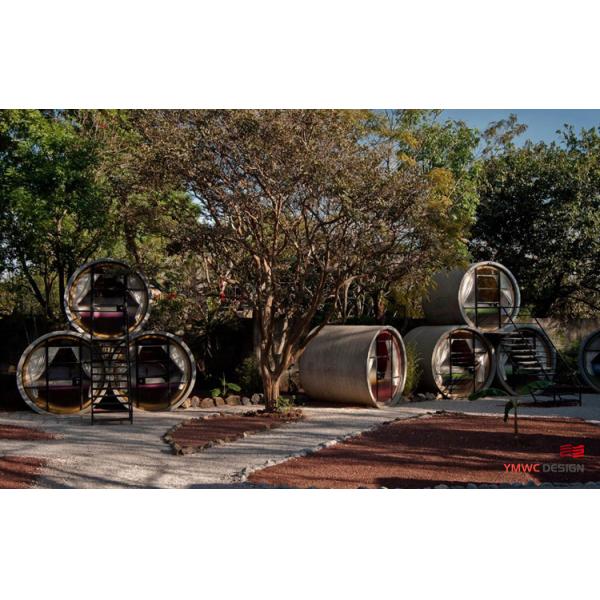 SCULPTURE Custom Print Method for Unique Self-Contained Cottages Made from Cement Tubes