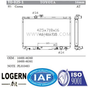 Car Enging Parts Replacement Auto Radiators For Toyota 95-00 Crown 1 Year
