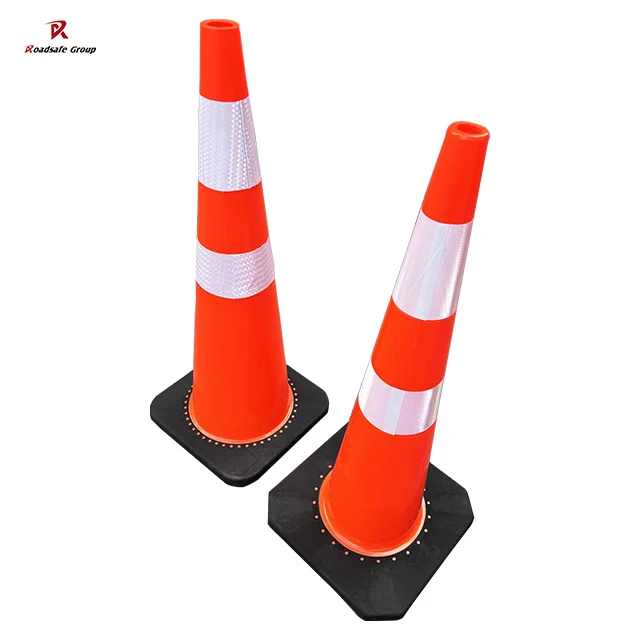 High Visibility 90CM 36" Height Black Base Traffic Cone for Road Safety Traffic Management