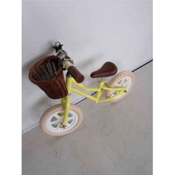 12 Inch Foam Tire Kids' Balance Bike Yellow Color Load Capacity 70kg Front Wicker Basket