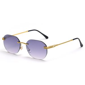 Rectangle Retro Woman Metal Frame UV400 Square Rimless Sunglasses