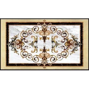 Parquet, natural stone parquet, engineered stone water jet medallion