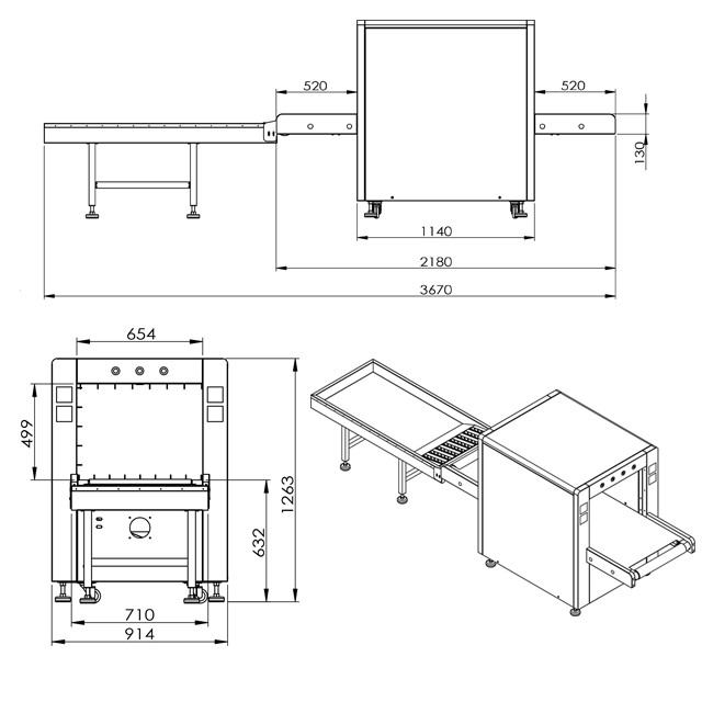 0.22m / s Conveyor Speed X Ray Baggage Scanner With 170 - 250 KGS Conveyor Max