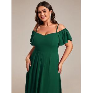 Empire Off-shoulder Spaghetti Strap Zipper High-low Wedding Guest Short Sleeves
