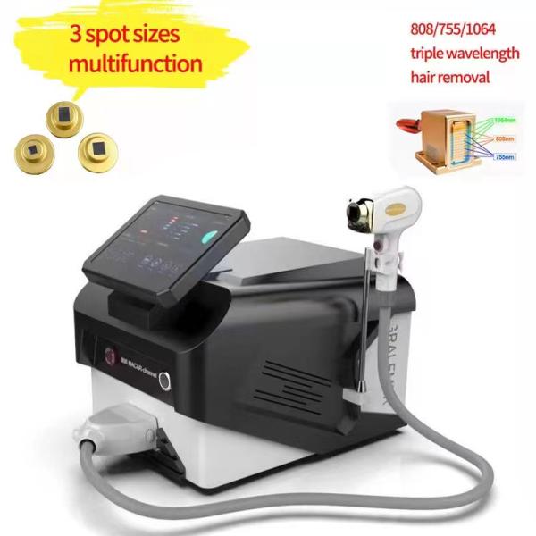 Portable Triple Wavelength Diode Laser , 100J Diode 808 Laser Hair Removal Machine