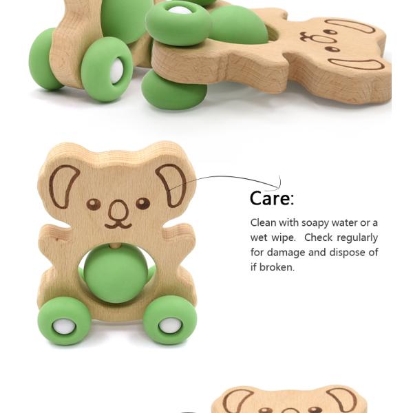 Educational Organic Beech pantone Color Baby Rattle Set Animal Shape